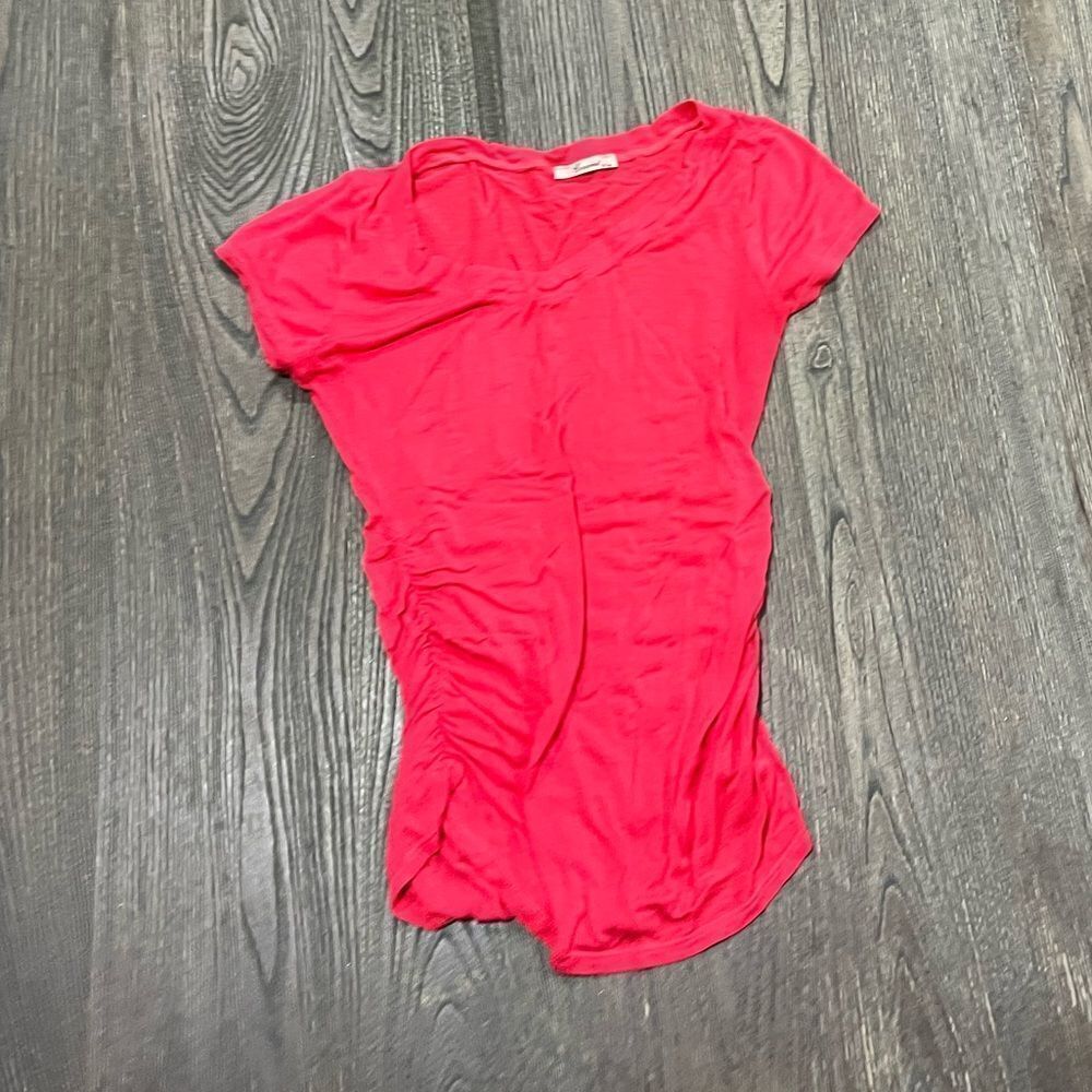 Concert By Clare Tee Shirt Cap Sleeves Ruched Sides Round Neck Cotton Pink S